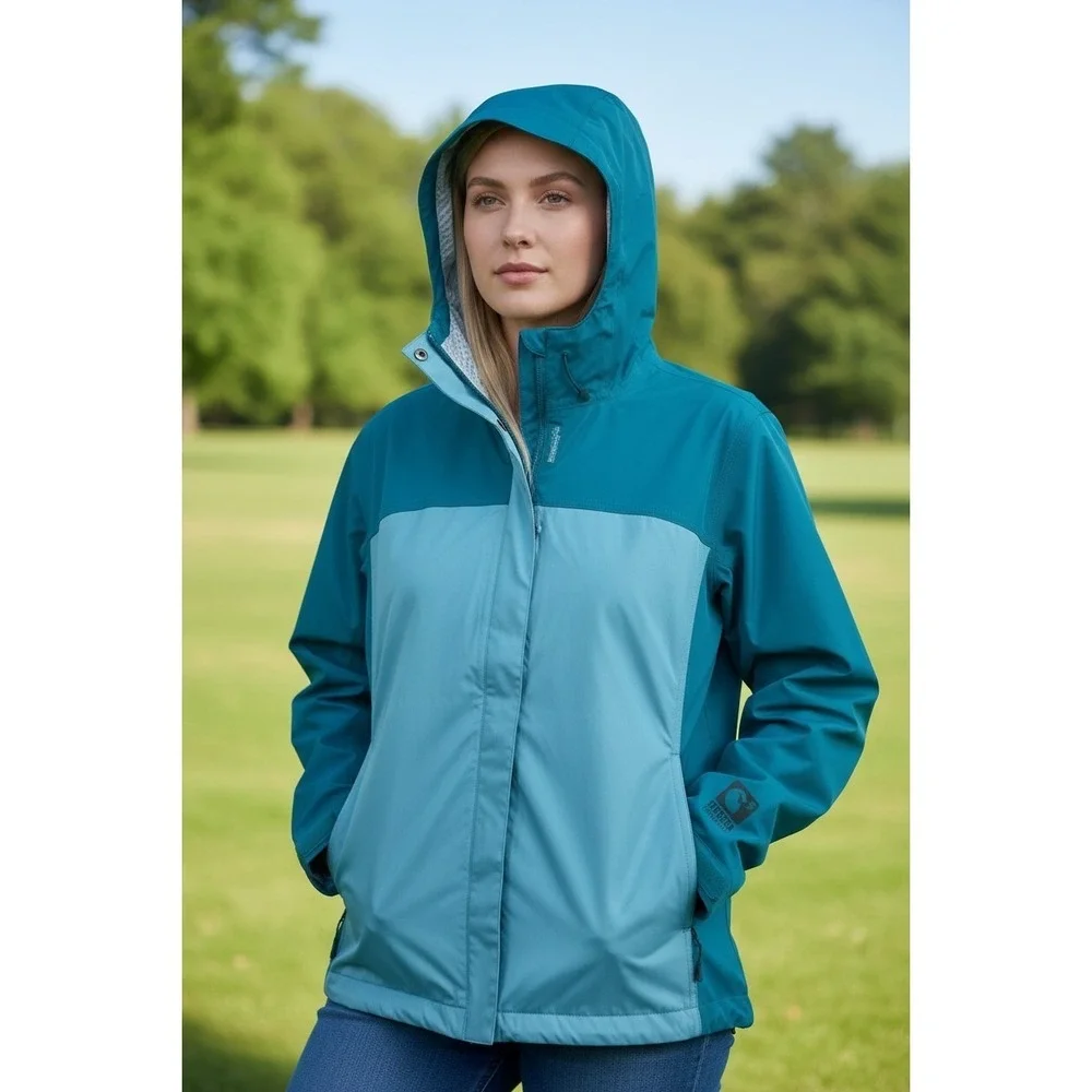 Carhartt Storm Defender Hooded Jacket Blue Two-Tone Ripstop Rain Shell Women M